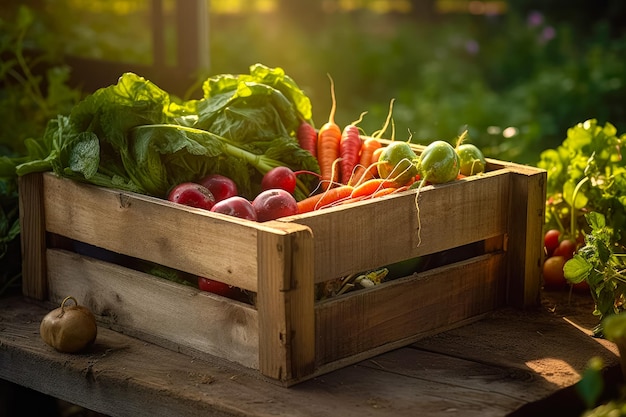 Frisch von der Natur angebaut Eine Kiste voller frisches Gemüse aus der Farm Ai generative