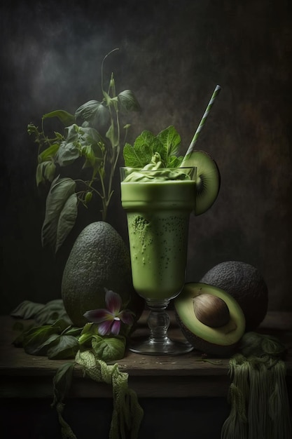 Frisch zubereitete Avocado-Smoothies mit Kräutern