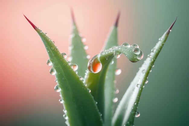 Frische Aloe Vera mit Tröpfchen auf rosa Hintergrund Generative KI-Illustration