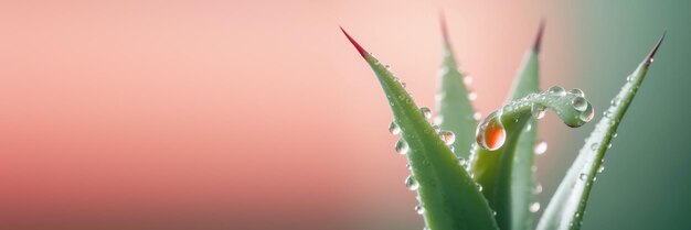 Frische Aloe Vera mit Tropfen auf rosa Hintergrund Generative KI-Illustration