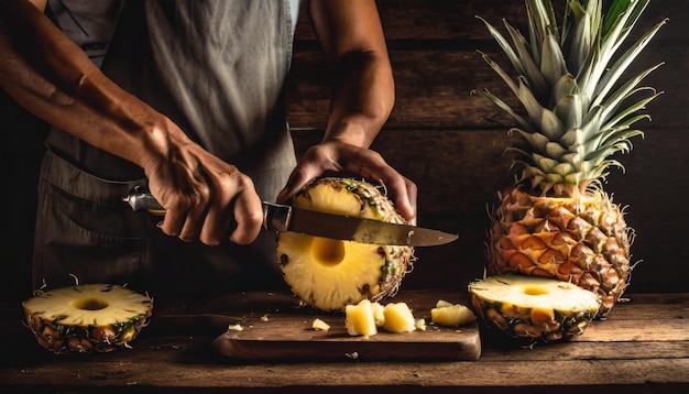 Foto frische ananas, gesunde zitrusfrüchte zum frühstück und mittagessen, reich an vitamin c