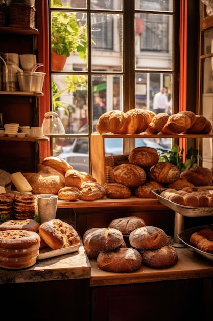 Frische Backwaren in einer kleinen Bäckerei, erstellt mit generativer KI