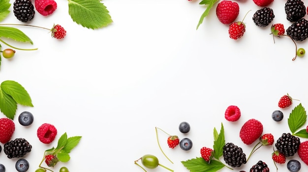 frische Beeren und Blätter auf weißem Hintergrund