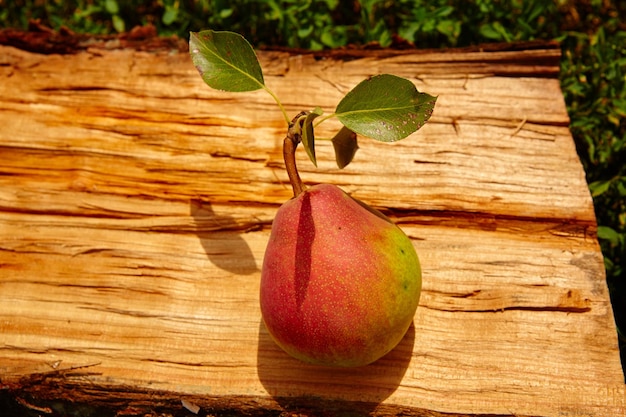 Frische Bio-Birne auf altem Holz