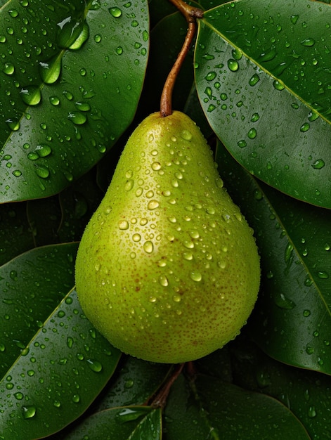 Frische Birne mit Tropfen Wasser Generative KI