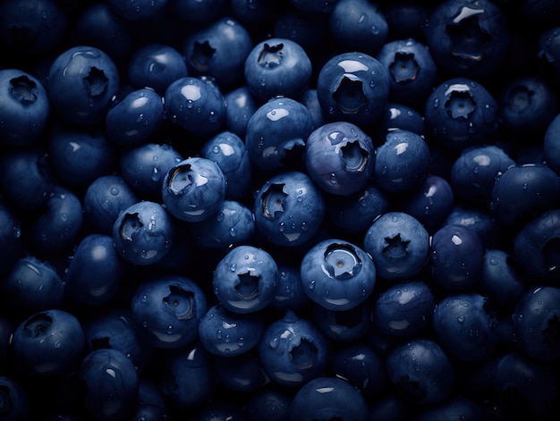 Frische Blaubeeren ernten mit Wassertropfen