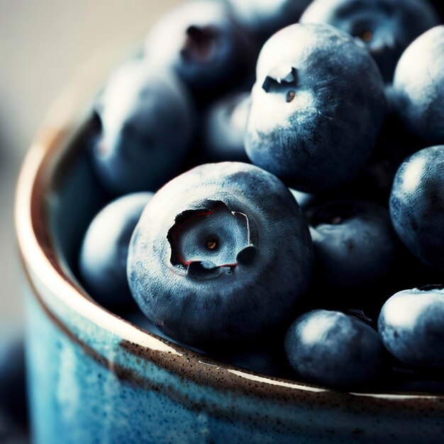 Frische Blaubeeren in einer Tasse mit Kopierplatz in der Nähe