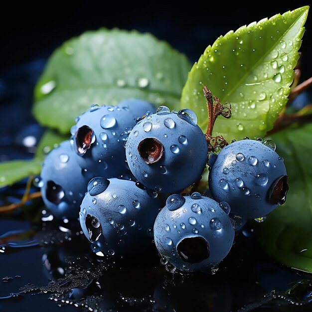 Frische Blaubeeren mit Wassertropfen Erfreuen Sie sich an frischen Blaubeeren mit Wassertropfen