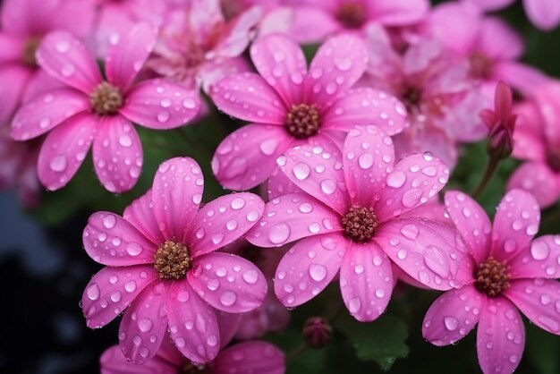 Foto frische blumen mit wassertropfen auf rosa blütenblättern nach dem regen, erstellt mit generativen ki-tools