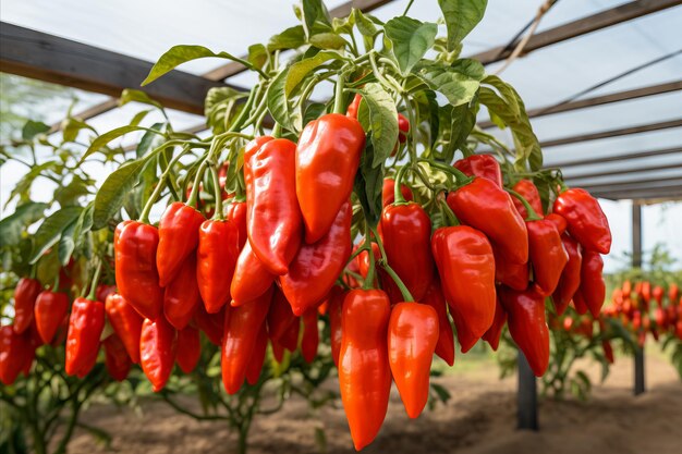 Frische Chilischoten, die auf einer modernen Plantage geerntet werden, eignen sich hervorragend für scharfe kulinarische Köstlichkeiten