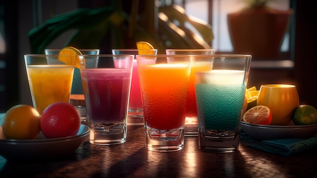 Frische Cocktails und tropische Saftgetränke Generative ai