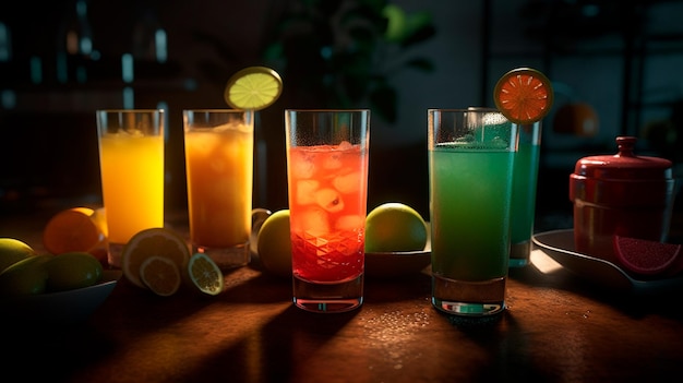 Frische Cocktails und tropische Saftgetränke Generative ai