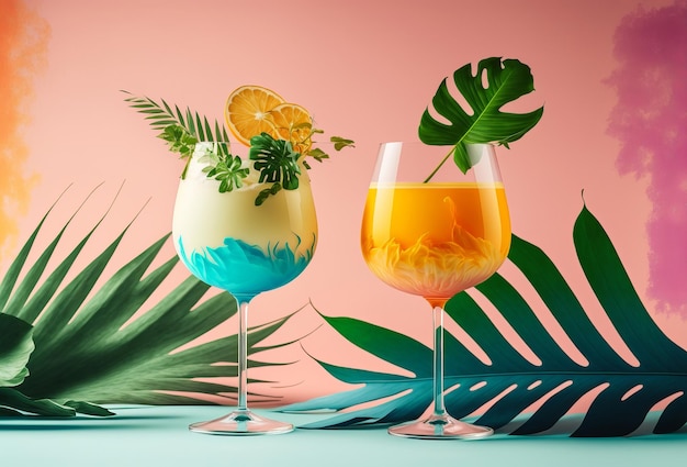 Foto frische cocktails und tropische saftgetränke generative ai