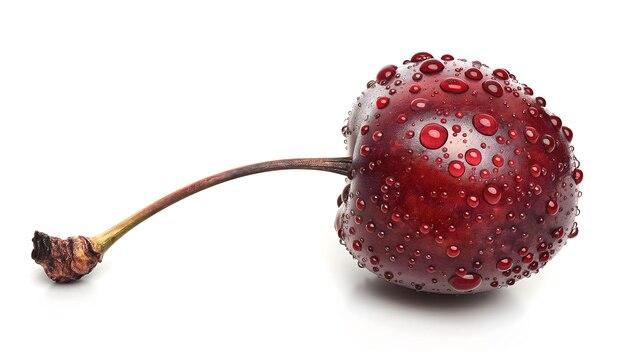 Foto frische dewy cherry mit wassertropfen, isoliert auf weißem hintergrund