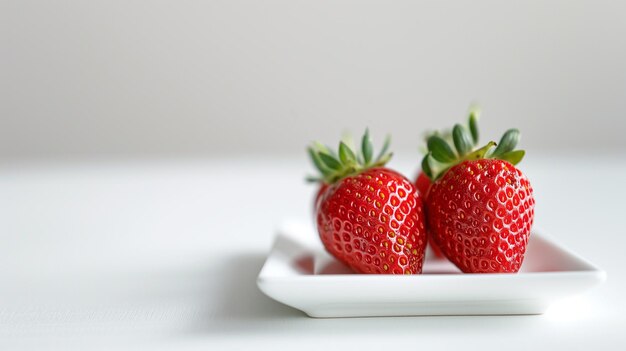 Frische Erdbeeren auf einem weißen Teller auf weißem Hintergrund