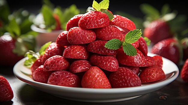 Frische Erdbeeren in einer Glasschüssel auf einem Holztisch