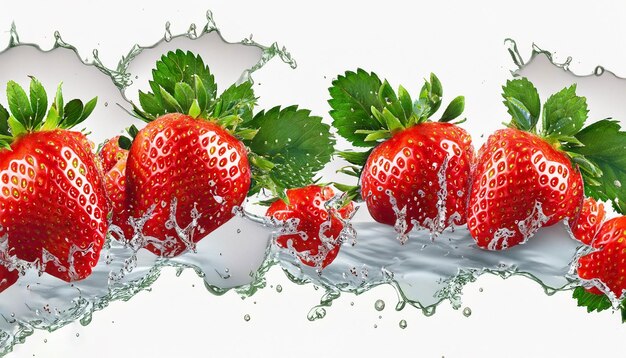 Foto frische erdbeeren mit wasserspritzer auf weißem hintergrund generative ki