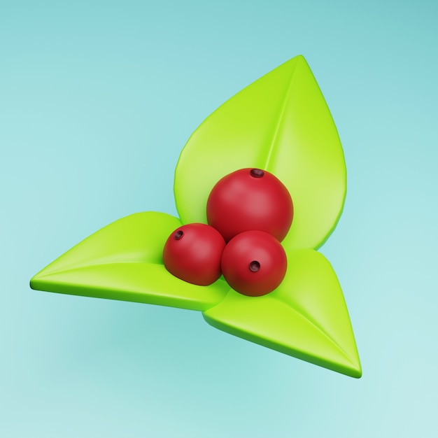 Frische Früchte von Cranberries mit grünen Blättern 3D-Darstellung