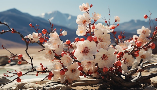 Frische Frühlingsblüten in einer Wiese mit bunten Blumen, die von künstlicher Intelligenz erzeugt wurden