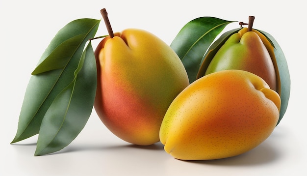 Frische gesunde reife Mangofrüchte weißer Hintergrund AI generiert