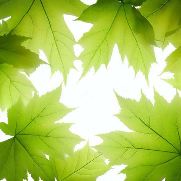 Foto frische grüne ahornblätter von unten, isoliert auf weißem hintergrund