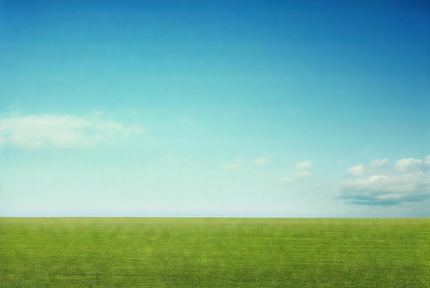 Frische grüne Feldfrühlingslandschaft mit blauem Himmel Minimalistische leere Szene Generative KI