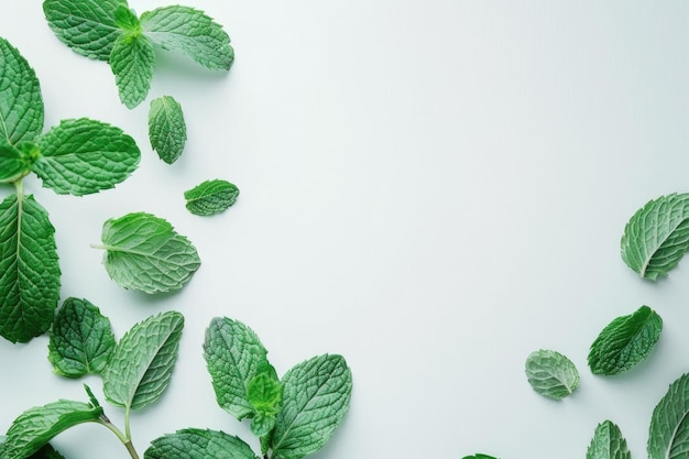 Frische grüne Minzblätter auf weißem Hintergrund Top-View Frische grünen Minzblättchen auf weißem hintergrund