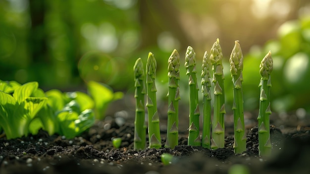 Frische grüne Spargel, die im Garten wächst