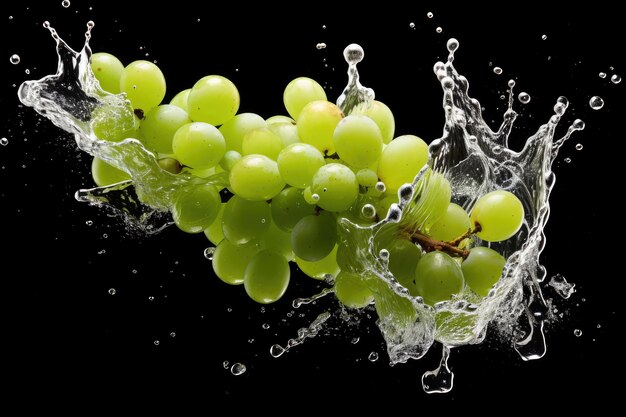 Foto frische grüne trauben umgeben von wasserspritzungen