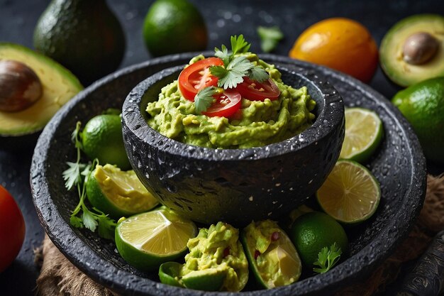 Foto frische guacamole in molcajete