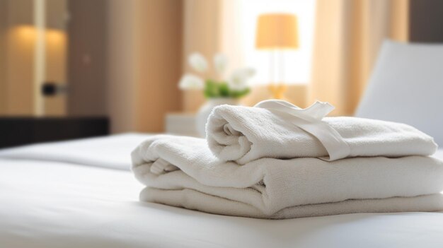 Frische Handtücher auf dem Bett im Hotelzimmer