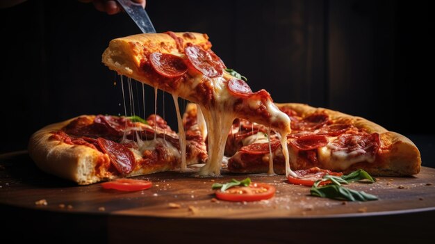 Frische hausgemachte Pizza auf Holztisch