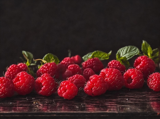 Frische Himbeeren auf dunklem Hintergrund