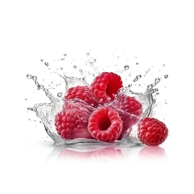 Frische Himbeeren und ein Spritzer Wasser