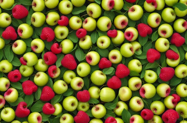 Frische Himbeeren und grüne Äpfel Hintergrund