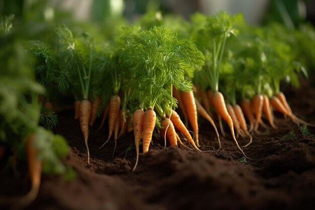 Frische Karotten Ernte frische Bio-Karotten auf dem Boden Generative Ai