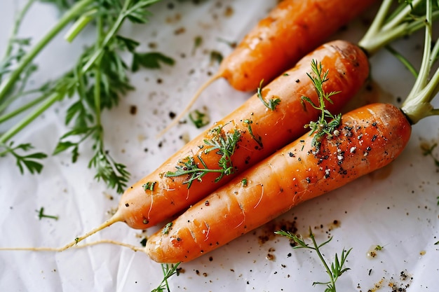 Frische Karotten mit Kräutern auf weißem Hintergrund Vegetarisch