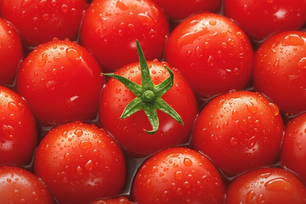 Frische Kirschtomaten Close-up mit Taudropfen Hintergrund Textur rote Herzen