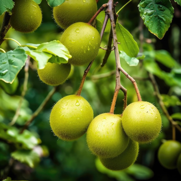 Frische Kiwis fliegen im Restaurant- und Gartenhintergrund im Studiohintergrund