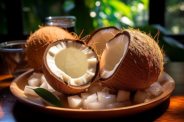 frische Kokosnüsse auf dem hölzernen Hintergrund