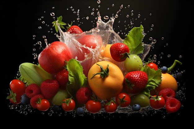 frische Lebensmittel Milch Fleisch Gemüse Obst isoliert weißer Hintergrund Generative KI