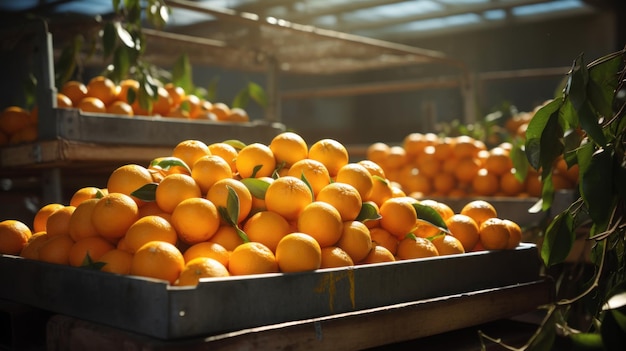 Foto frische leckere orangen liegen auf dem regal im supermarkt, auf dem organischen marktplatz, auf dem man lebensmittel kauft.