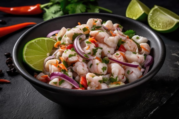 Frische Meeresfrüchte-Ceviche mit Limette und Chili Generative AI