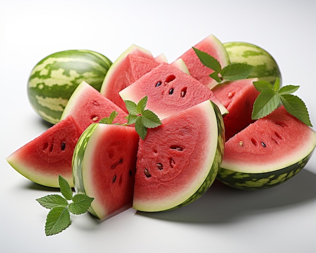 Frische natürliche Wassermelone mit blattweißem Hintergrund