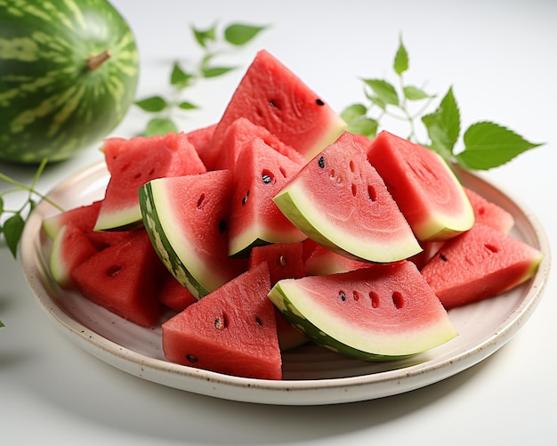 Frische natürliche Wassermelone mit blattweißem Hintergrund