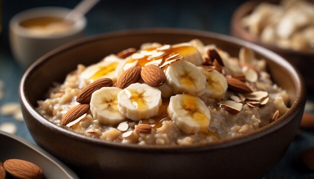 Frische Obstschale mit Müsli-Mandel-Honig-Joghurt-Parfait, generiert von KI