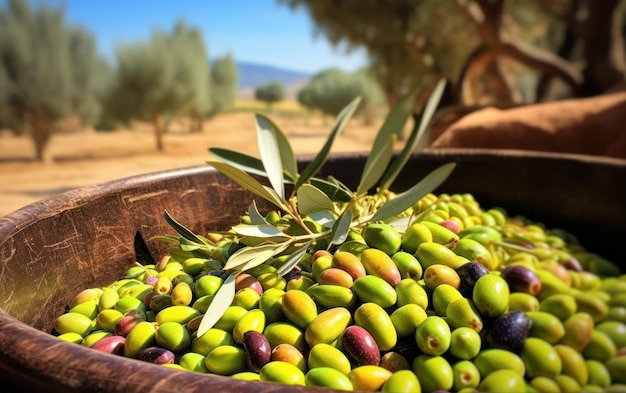 Frische Oliven, die auf Kreta (Griechenland) zur Herstellung von Olivenöl gesammelt werden