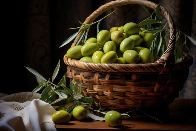 Frische Oliven in einem Korb Olivenfrucht