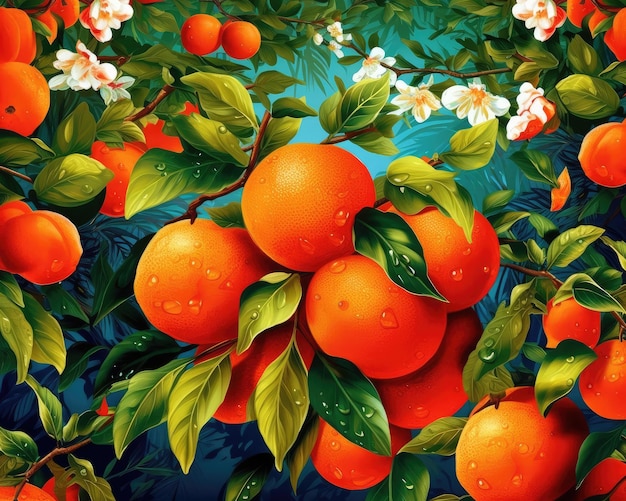 Frische orangefarbene Früchte fliegen im Studiohintergrund, Restaurant und Gartenhintergrund