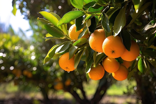 Frische Orangen auf einem Baum im Sonnenschein